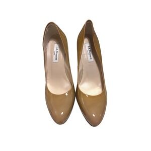LK Bennett Sledge Platform‎ Court Shoes Beige Patent Leather Stiletto Heels 37